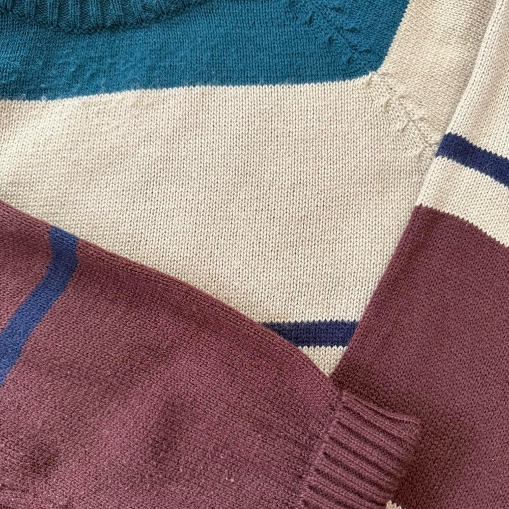 Vintage 90s Wrangler Earthy Striped Crewneck Knit Sweater ~ Size Large - Picture 5 of 7